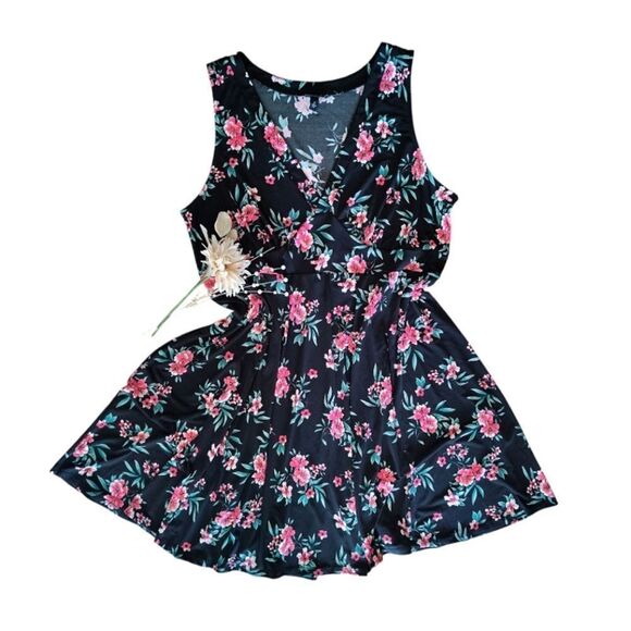 Torrid Black Pink Floral Jersey Knit Sleeveless Mini Skater Dress Plussize 3X - Picture 4 of 16